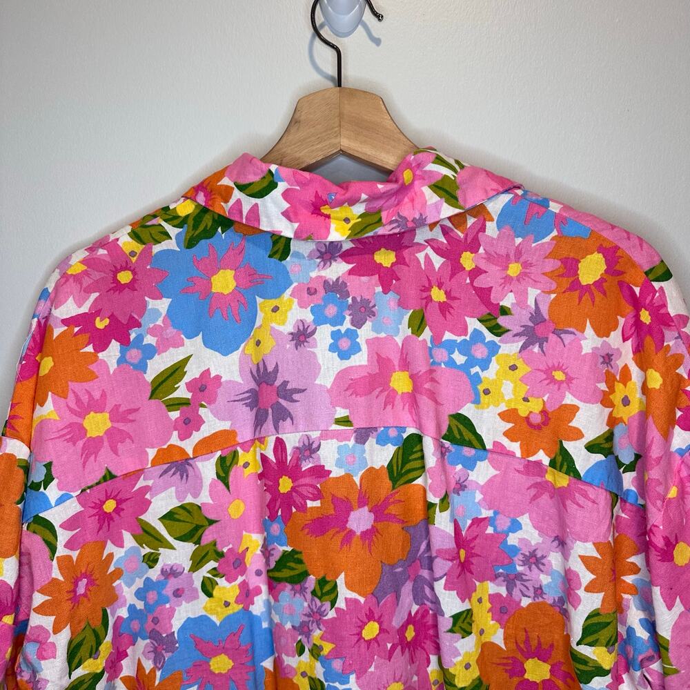 Show Me Your MuMu Parker Button Down Barbie Linen | Pink Orange‎ Floral | SZ M - Picture 10 of 13